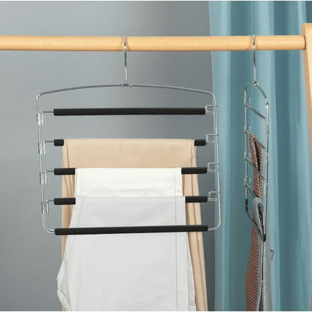 Pants Hangers 1 Pack, Swing Arm Trousers Hanger, Space Saving Pants Rack, 5 Layers Jeans Hangers with Non-Slip, Multiple Pants Hanger Closet Organizer By Wattne for Trousers Scarves Ties