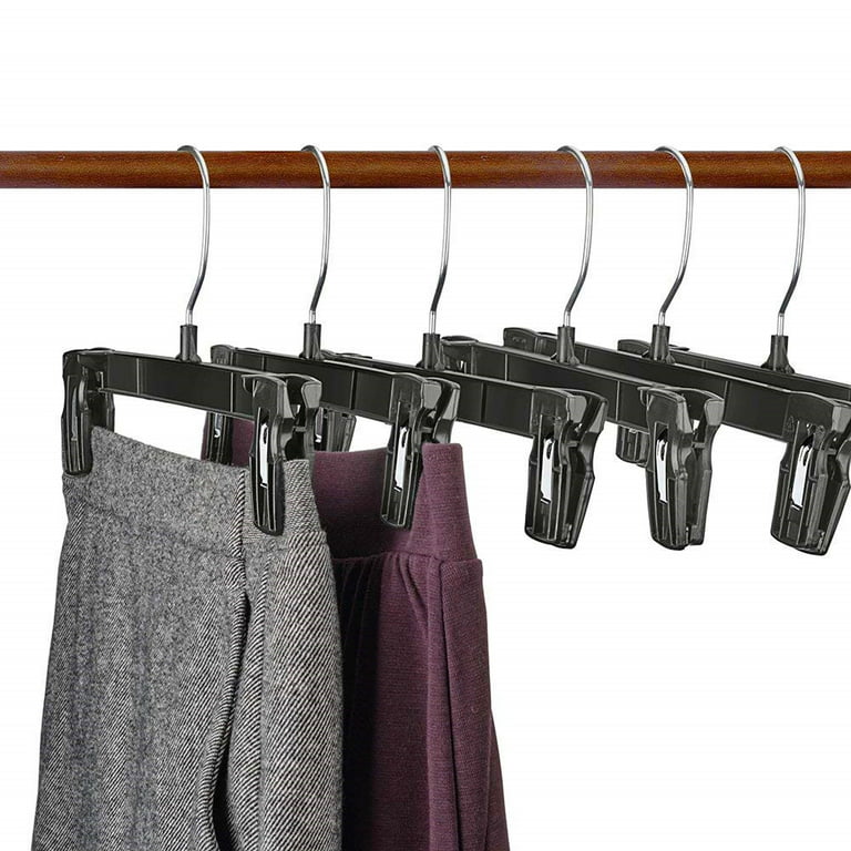 Pants Hangers 50 Pack Black Plastic Skirt Hanger with Non-Slip Big Clips,  Durable and Sturdy Plastic Hanger, Elegant and Economical for Hanging Pants  