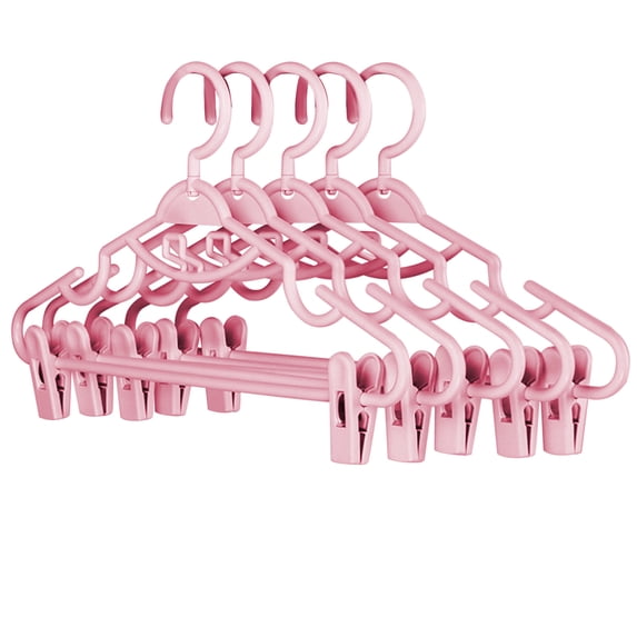 Pants Hangers,5Pcs Adjustable Clothes Hangers with Clips,Portable Drying Rack Travel Plastic Non-Slip Clothes Drying Hanger for Adults Garments,Space-Saving for Pants,Skirts,Coats,Dresses(Pink,5Pcs)