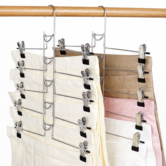 Pants Hangers with Clips,2 Pack Space Saving Closet Organizer-5 Tiers Detachable Skirt Hangers with Adjustable Non-Slip Clips,Metal Multi-Layer Hangers for Jeans, Pants Skirts (2, Black)