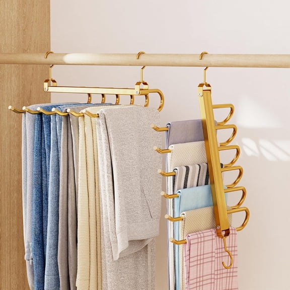Pants Hangers, Golden Metal Alloy Hangers Closet Organizer, Sturdy Space-Saving Clothes Hangers for Pants Jeans Skirts Scarf Legging