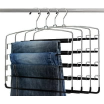 Pants Hangers Non Slip 4 Pack Space Saving Hangers Multi-Layer Swing Arm Pants Hanger Stainless Steel Space Saver Hangers Closet Storage Organizer for Jeans Trouser Slack Clothes (Black)