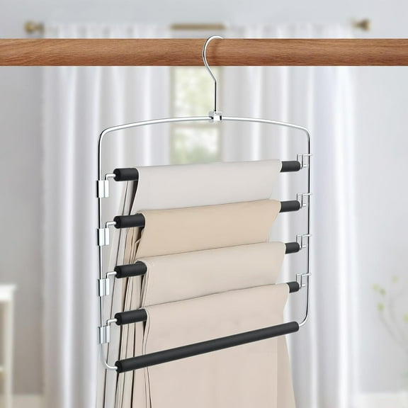 Pants Hangers Non Slip Jean Hangers Space Saving Hangers Multi-Layer Swing Arm Pants Hanger Closet Storage Organizer for Jeans Trouser Slack Clothes,Pants Hangers for Women (1Pc,Black)