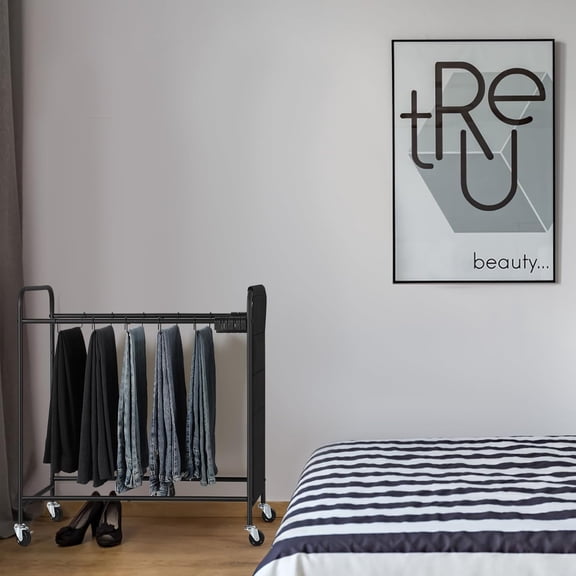 Pants Hangers Rolling Pants Trolley Pants Rack with 30 Hangers Closet Organizer for Jeans Trousers Skirts, Black