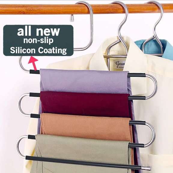 Pants Hangers S-Shape Trousers Hangers Stainless Steel Clothes Hangers Closet Space Saving for Pants Jeans Scarf Hanging Silver