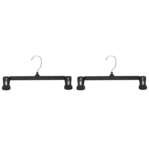 Pants Hangers Slim Plastic Black Clips for Skirts,Shorts & Trousers,12 Inch Skirt Hangers with Swivel Hook,Non Slip Grip,Heavy Duty Space Saver Closet Organizer for Everyday Adult Wardrobes