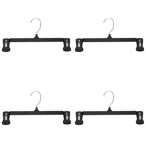 Pants Hangers Slim Plastic Black Clips for Skirts,Shorts & Trousers,12 Inch Skirt Hangers with Swivel Hook,Non Slip Grip,Heavy Duty Space Saver Closet Organizer for Everyday Adult Wardrobes