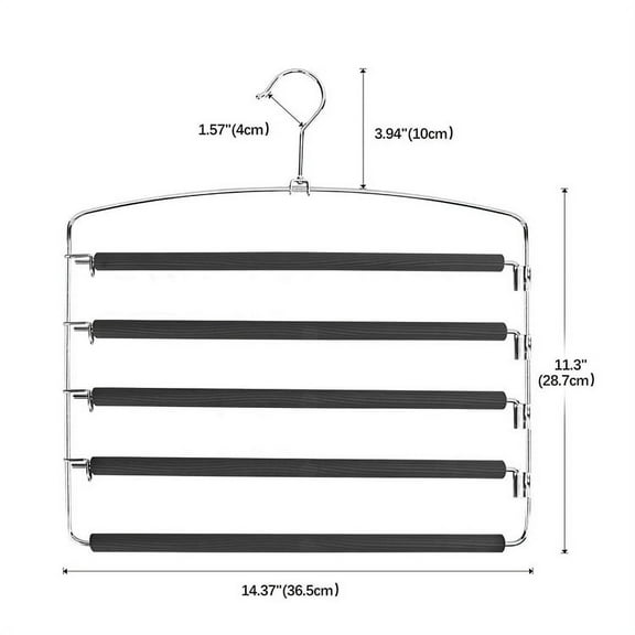 Pants Hangers Space Saving 1 Pack No Slip 5 Layers Multi Functional Pants Rack Stainless Steel Swing Arm Space Saver Hanger for Trousers Jeans Towels Scarf Tie Black