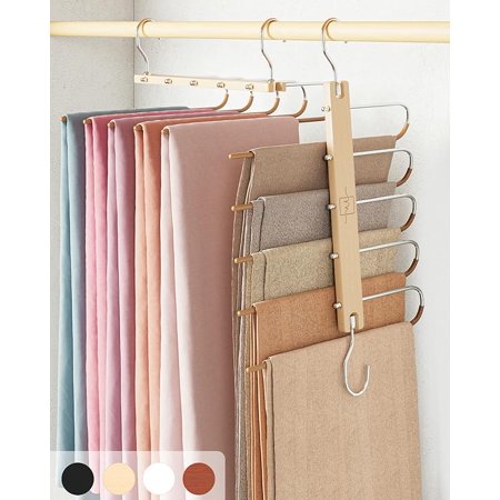 MY Pants Hangers Space Saving - 2 Pack European Beechwood Scarf and Jean Hangers - Closet Organizer and Space Saver Pant Rack, Leggings Hanger, and Scarf Holder with 360 ° Swivel Hook