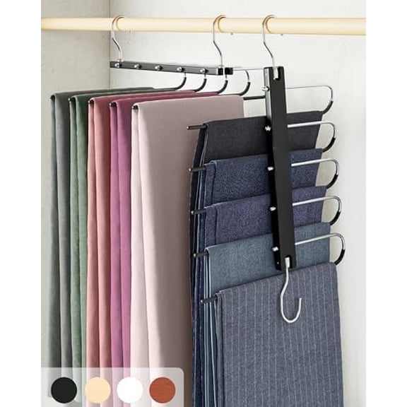 Pants Hangers Space Saving - 2 Pack European Beechwood Scarf and Jean Hangers - Closet Organizer and Space Saver Pant Rack, Leggings Hanger, and Scarf Holder with 360° Swivel Hook