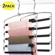 Pants Hangers Space Saving 2Pcs, Metal Heavy Duty Trousers Hanger with Swing Arm, 5 Layer Jeans Hanger Non-Slip, Pant Hanger Closet Organizer for Skirt Tie Slack Clothes, Black, by tutuviw