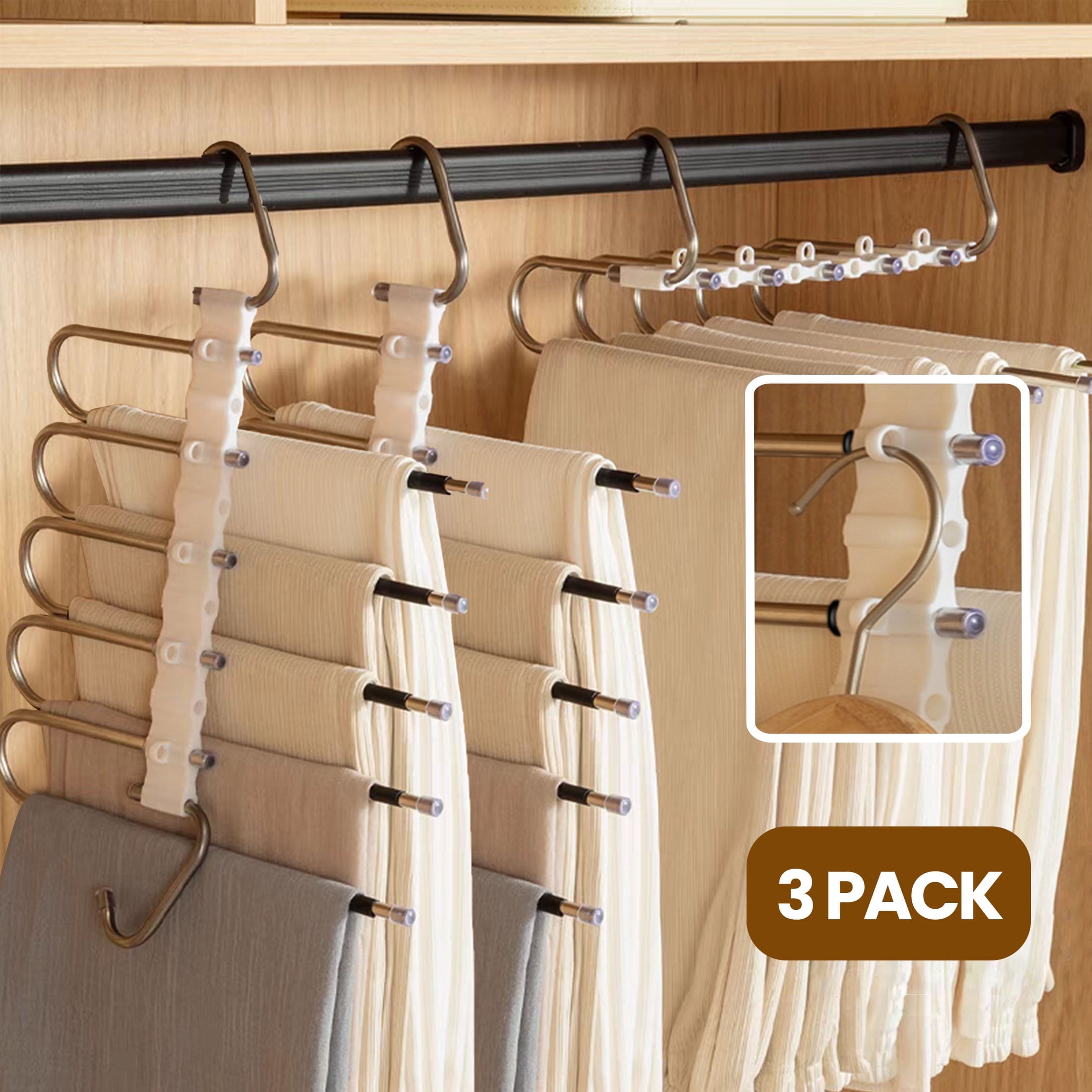 HomElectr Pants Hangers Space Saving, 3 Pack Stainless Steel Multi ...