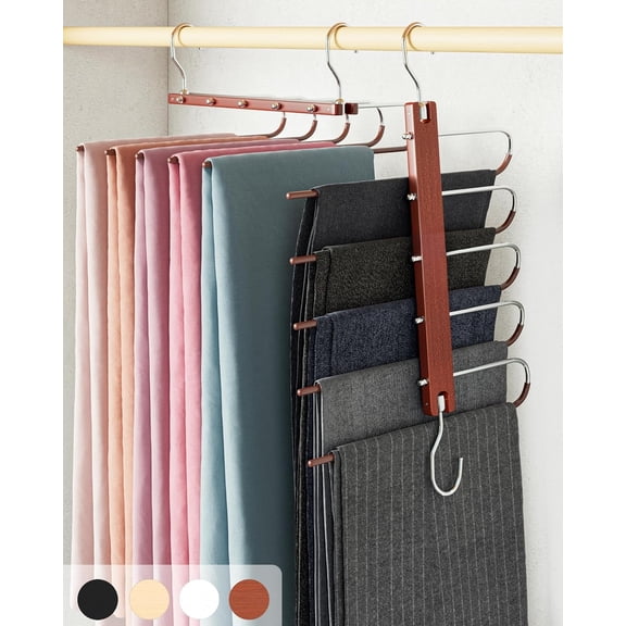 Pants Hangers Space Saving - European Beechwood Scarf and Jean Hangers - Closet Organizer and Space Saver Pant Rack, Leggings Hanger, and Scarf Holder with 360° Swivel Hook (1 Pack)
