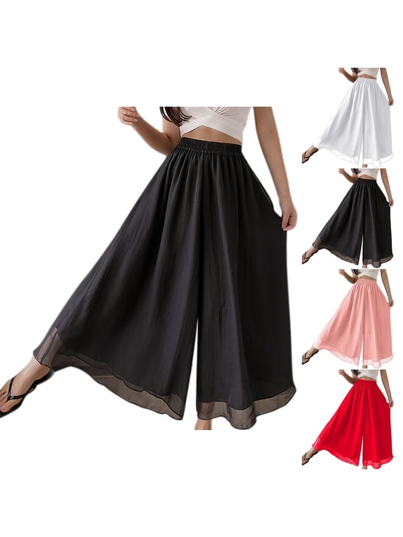 Pants Hiking Pants Women Womens Stretchy Dress Pants 2026 Trendy Ladies' Loose Casual Double-Layer Chiffon Wide Leg Pants Pink M