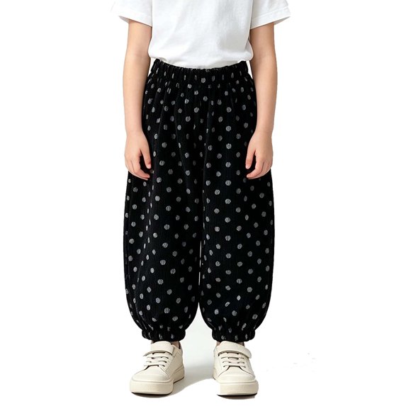 Pants Kids Dqueduo Children's Solid Color Polka Dot Elastic Waistband Loose Fitting Casual Pants With Pockets, Sizes 0-12 Years