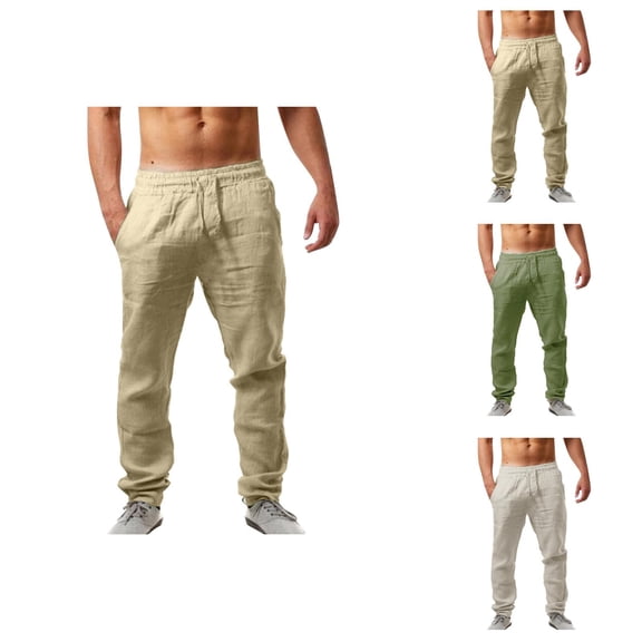 Pants for Men Cotton Linen Relaxed Fit, Lightweight Casual Lounge Pants with Elastic Waist, Breathable Summer Men’s Pants for Travel, Sleep, or Vacation Comfort S-4XL, Black