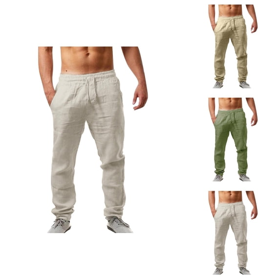Pants for Men Cotton Linen Relaxed Fit, Lightweight Casual Lounge Pants with Elastic Waist, Breathable Summer Men’s Pants for Travel, Sleep, or Vacation Comfort S-4XL, Black