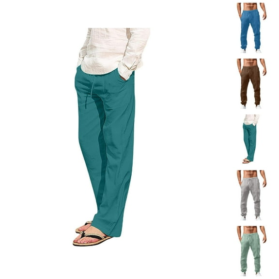 Pants for Men Drawstring Waist Cotton Casual Style, Men’s Clothing with Pockets, Relaxed Fit Lounge Pants, Lightweight Joggers for Gym, Sleep, or Travel Comfort S-5XL, Black