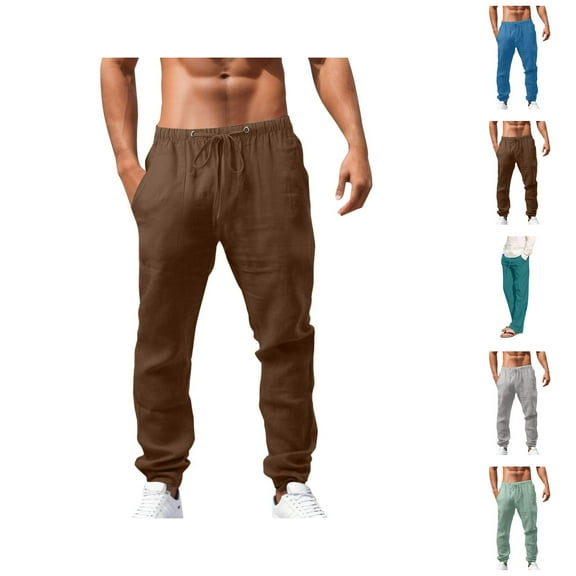 Pants for Men Drawstring Waist Cotton Casual Style, Men’s Clothing with Pockets, Relaxed Fit Lounge Pants, Lightweight Joggers for Gym, Sleep, or Travel Comfort S-5XL, Black