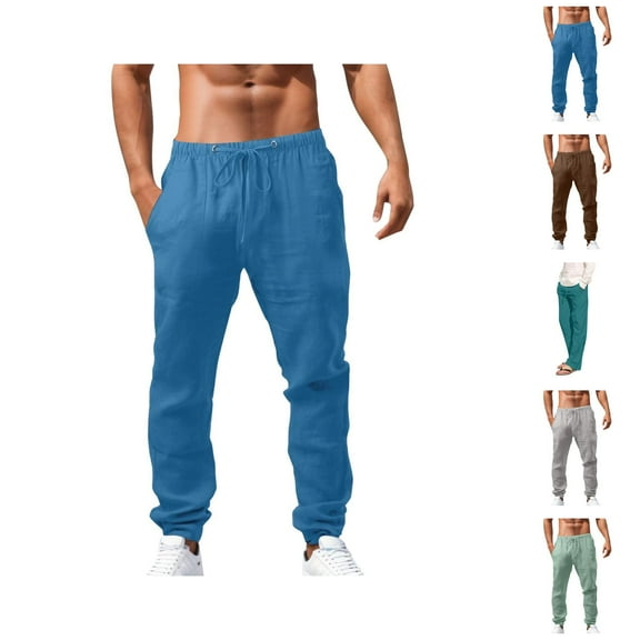Pants for Men Drawstring Waist Cotton Casual Style, Men’s Clothing with Pockets, Relaxed Fit Lounge Pants, Lightweight Joggers for Gym, Sleep, or Travel Comfort S-5XL, Black