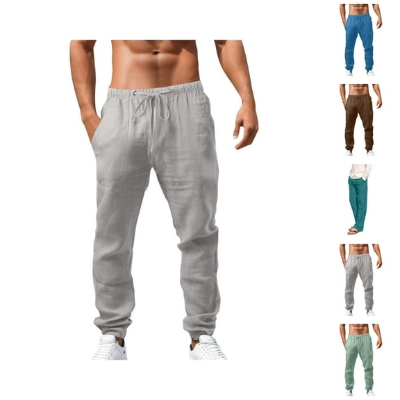 Pants for Men Drawstring Waist Cotton Casual Style, Men’s Clothing with Pockets, Relaxed Fit Lounge Pants, Lightweight Joggers for Gym, Sleep, or Travel Comfort S-5XL, Black