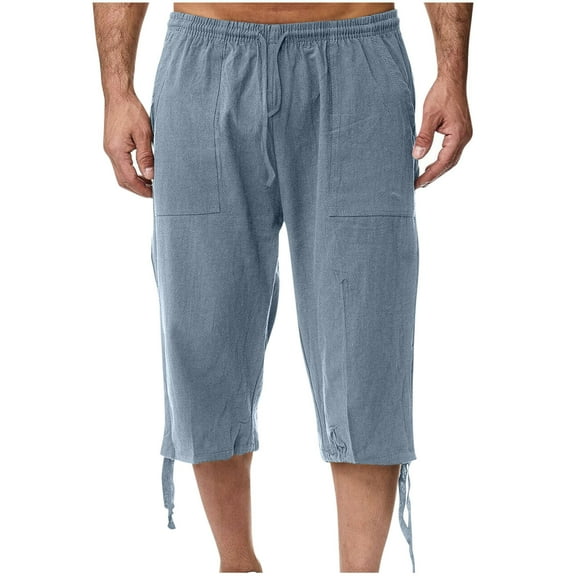 Wo-Fusoul Men'S Casual Pants Men's Slim Fit 3/4 Length Joggers with Pockets & Drawstring, Solid Color Casual Wear Casual Pants for Men