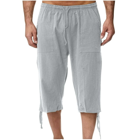 Wo-Fusoul Men'S Casual Pants Men's Slim Fit 3/4 Length Joggers with Pockets & Drawstring, Solid Color Casual Wear Casual Pants for Men