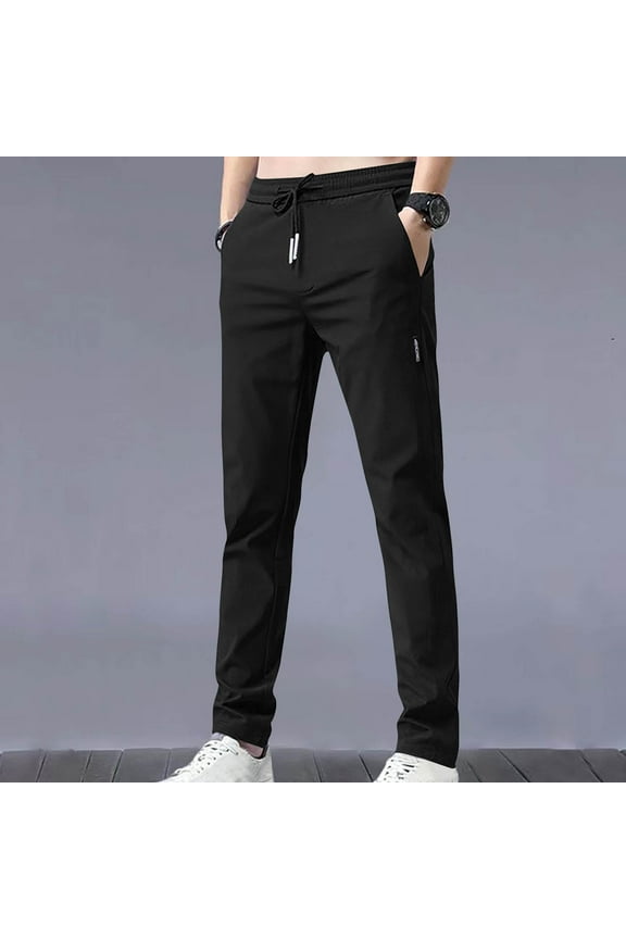 Pants for Men Men's Fashion Summer Casual Solid Classic Trousers Drawstring Elastic Waist Lightweight Long Pants Large Loose Trousers with Pockets Size M-5XL