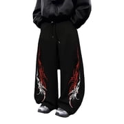 Pants Men Mens Gothic Streetwear Casual Pants with Print Elastic Waist Joggers Oversized High Fashion Hop Daily Wear Black M