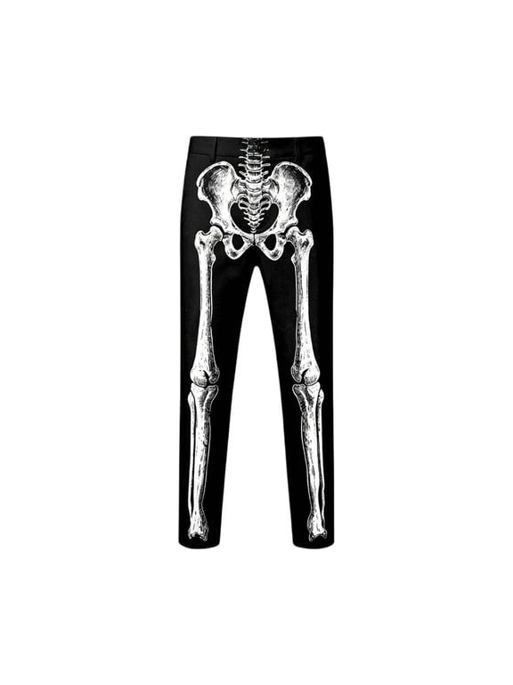 Pants Men Men's Skeleton Dress Pants Halloween Bone Slim Fit Trousers Party Casual Wear Black S
