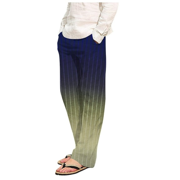 Pants For Men Mens Pajama Pants Relaxed Fit Gradient Color Striped Printed Soft Lounge Pants Drawstring Lightweight Cotton Sleep Pajama Pant with Pockets Cozy Lounge Jogger Pants