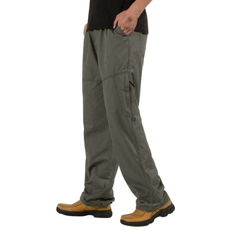 Work Pants Mens Fashion Casual Loose Cotton Plus Size Pocket Lace Up  Elastic Waist Pants Trousers Green
