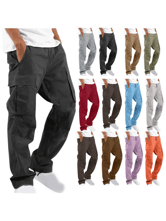 Pants Mens Fashion Joggers Sports Pants Solid Casual Multiple Pockets Outdoor Straight Type Fitness Pants Cargo Pants Trousers Mens Long Pants