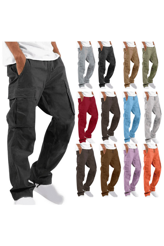 Pants Mens Fashion Joggers Sports Pants Solid Casual Multiple Pockets Outdoor Straight Type Fitness Pants Cargo Pants Trousers Mens Long Pants