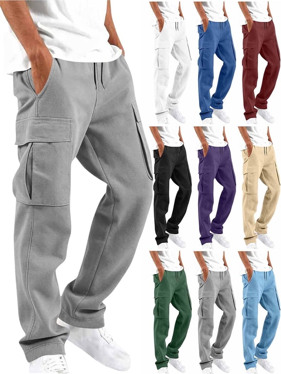 Pants Mens Fashion Joggers Sports Pants Solid Casual Multiple Pockets Outdoor Straight Type Fitness Pants Cargo Pants Trousers Mens Long Pants Gray M