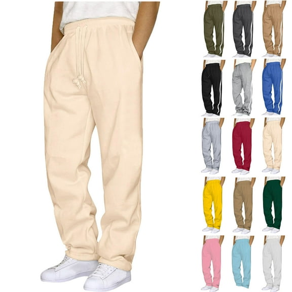 Pants for Mens Ndbuld Big and Tall Men's Joggers, Lightweight Lounge Pants Men Splicing Overalls Casual Pocket Sport Work Casual Trouser Full Length Pants Beige XL