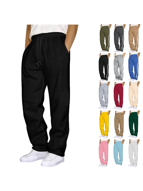 Pants for Mens Ndbuld Big and Tall Men's Joggers, Lightweight Lounge Pants Men Splicing Overalls Casual Pocket Sport Work Casual Trouser Full Length Pants Black 2XL