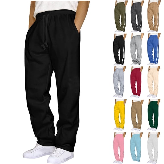 Pants for Mens Ndbuld Big and Tall Men's Joggers, Lightweight Lounge Pants Men Splicing Overalls Casual Pocket Sport Work Casual Trouser Full Length Pants Black M
