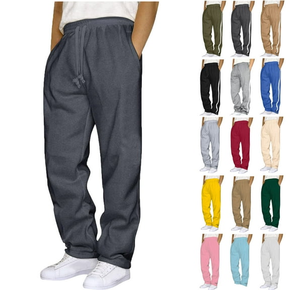 Pants for Mens Ndbuld Big and Tall Men's Joggers, Lightweight Lounge Pants Men Splicing Overalls Casual Pocket Sport Work Casual Trouser Full Length Pants Dark Gray M