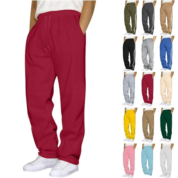 Travel Pants Ndbuld Big and Tall Men's Joggers, Lightweight Lounge Pants Men Splicing Overalls Casual Pocket Sport Work Casual Trouser Full Length Pants Red XL