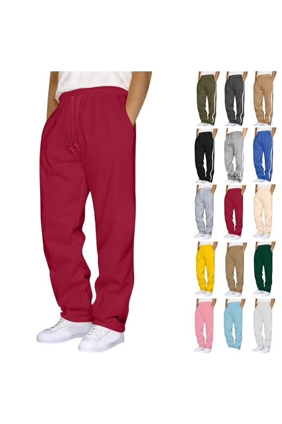 Travel Pants Ndbuld Big and Tall Men's Joggers, Lightweight Lounge Pants Men Splicing Overalls Casual Pocket Sport Work Casual Trouser Full Length Pants Red L