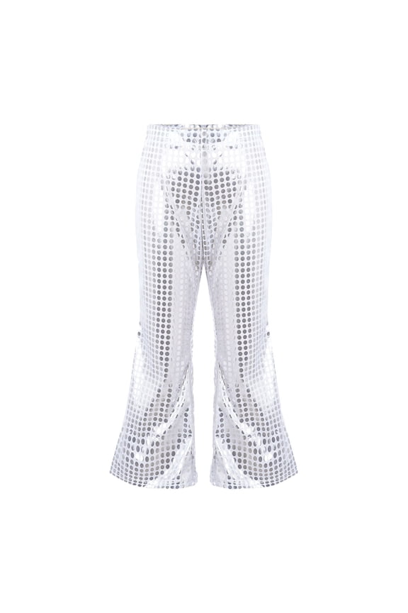 Pants Party Pants Girls Sequin Decor Shiny Fabric Stylish Design Performance Trousers Holiday Party Event Stage Bottoms Fashion Show Wear Silver 3T-4T