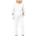 thumbnail image 1 of Pants Sets Women 2 Piece Outfits Dressy Casual Cotton Linen 3/4 Sleeve Shirt Blouse And Pants Set With Pocket, 1 of 4