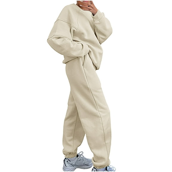 Pants Sets Women 2 Piece Outfits New Women 2 Piece Outfit Oversized Hoodie Joggers Sweatpants Track Suits Matching Lounge Pants Sets Beige XL