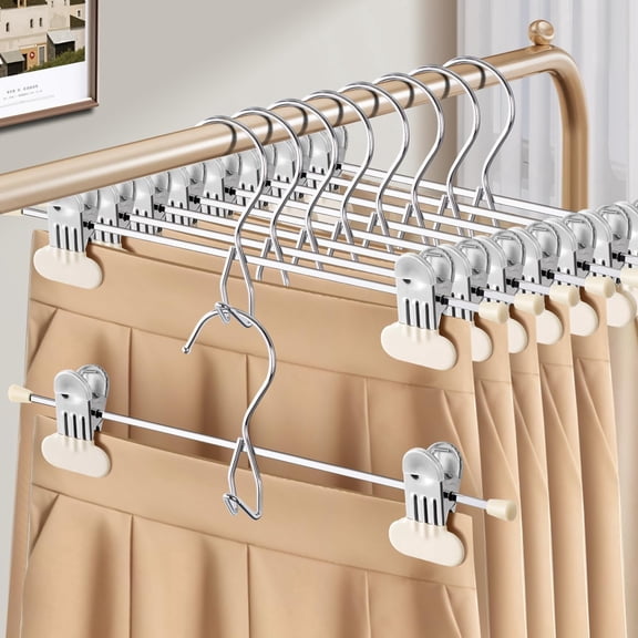 Pants and Skirt Hangers with Adjustable Wide Clips Heavy Duty Stackable Metal Clothes Hangers for Men and Women, Non-Slip Space Saving for Jeans, Trousers, Shorts, Slacks 20 Pack