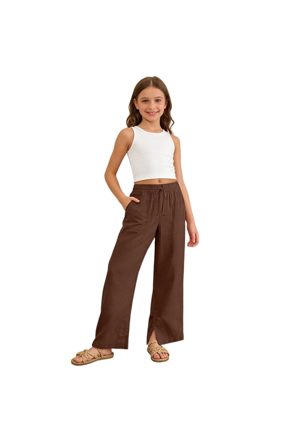 Pants Soft Play Pants Girls Stretch Elastic Waist Casual Fit Play Pants Toddler Kids Daily Play Cozy Bottoms Comfortable Daily Outfit Coffee 4T-5T