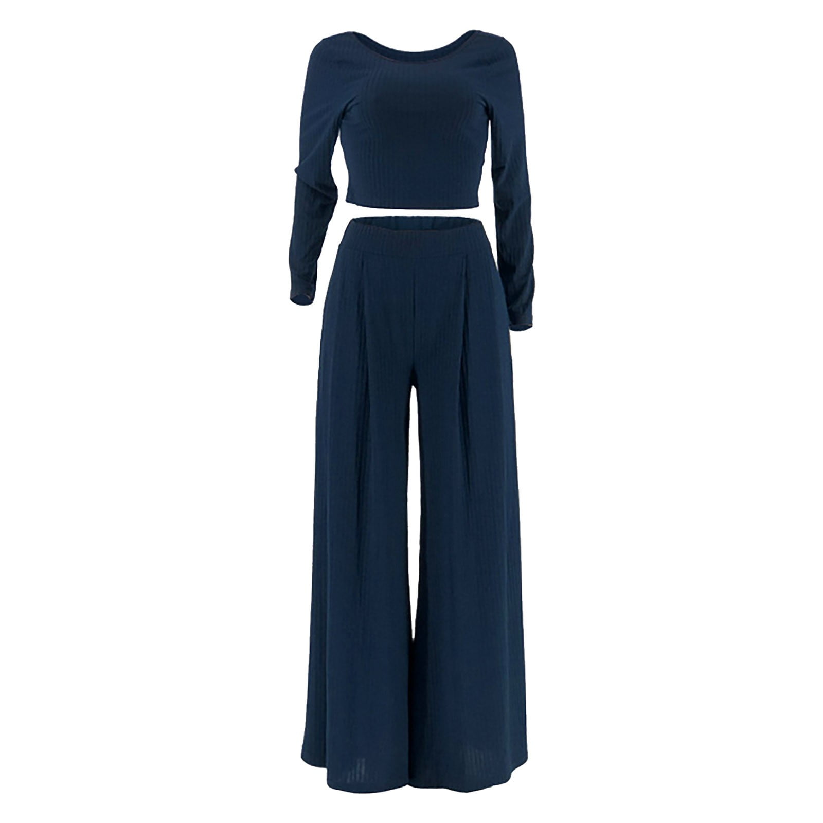 Awoyep Women's Two Piece Set, Elegant Trouser Suit, Long Chiffon Shirt Top  and Wide Leg Trousers, Summer 2 Piece Casual Festive Trouser Suit, Vintage  Set (Color : Navy blue, Size : 3XL) 