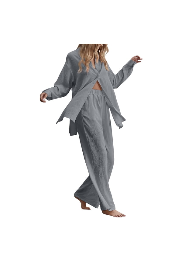 Pants Suits for Women Dressy Women Ladies 2 Piece Retro Plus Size And Shirt Suit High Waist Slacks Suit Top Pants Sexy Dresses Pantsuit for Party Wedding Knit Warm up Set Party Formal Jumpsuit Gray M