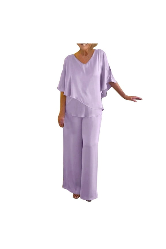 Pants Suits for Women Dressy Women's Festive Elegant 2 Piece Pants Suit Dressy Pant Suits for A Wedding plus Winter Gear Women Formal Evening Weddings Petite Purple XL
