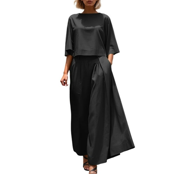 Pants Suits for Women Dressy Women's Trousers Suit Casual Wear Loose Fit Wide Leg Pants With Short Sleeve Womens Bibs Overalls Insulated Womens Tuxedo Suit Ca Mode Jumpsuit Champagne Romper Fo Black M